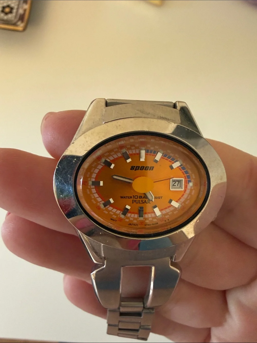 Spoon Pulsar Stainless Steel Watch with Bright Orange Dial